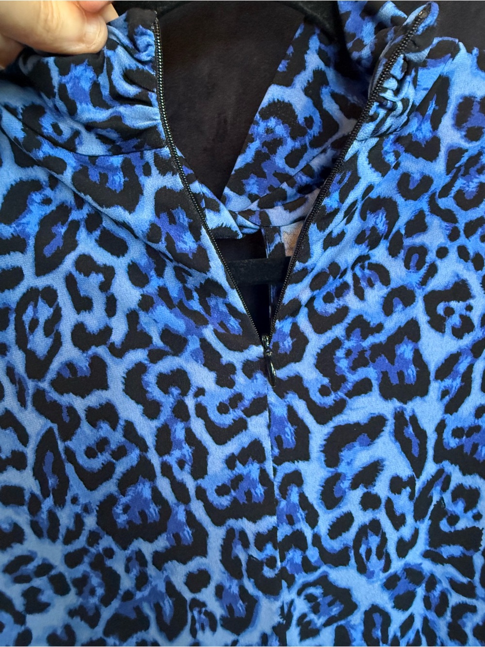 Susan Graver Blue and Black Leopard Print Long Sleeve Top - Picture 5 of 5